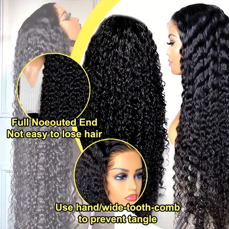 40" Brazilian Virgin Human Hair Wig - 250% Density Kinky Curly Wave 13x4 HD Transparent Lace Frontal with Pre-Plucked Bleached Knots & Baby Hair, 100% Remy Hair for (Natural Color), Long Hair Wig, Styling Versatility, Texture